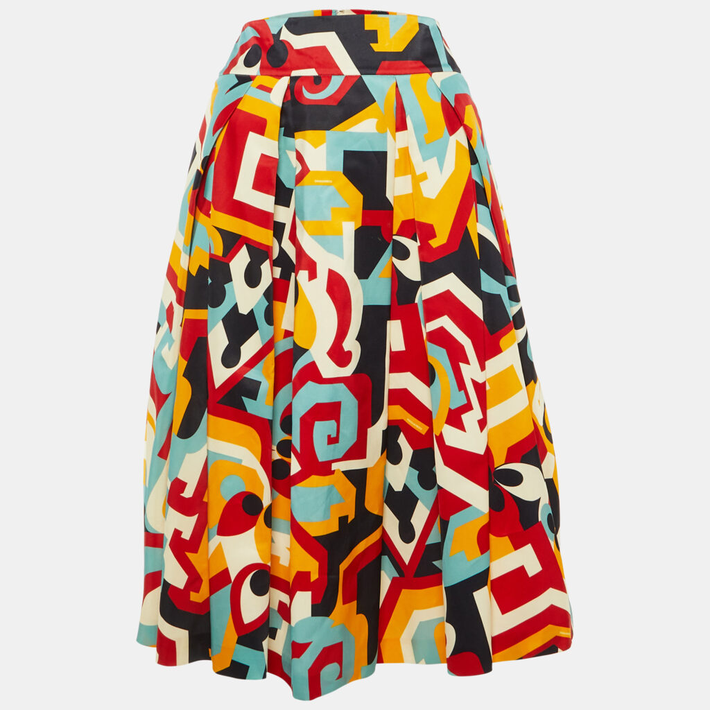 Dsquared2 Multicolor Printed Silk Pleated Midi Skirt S