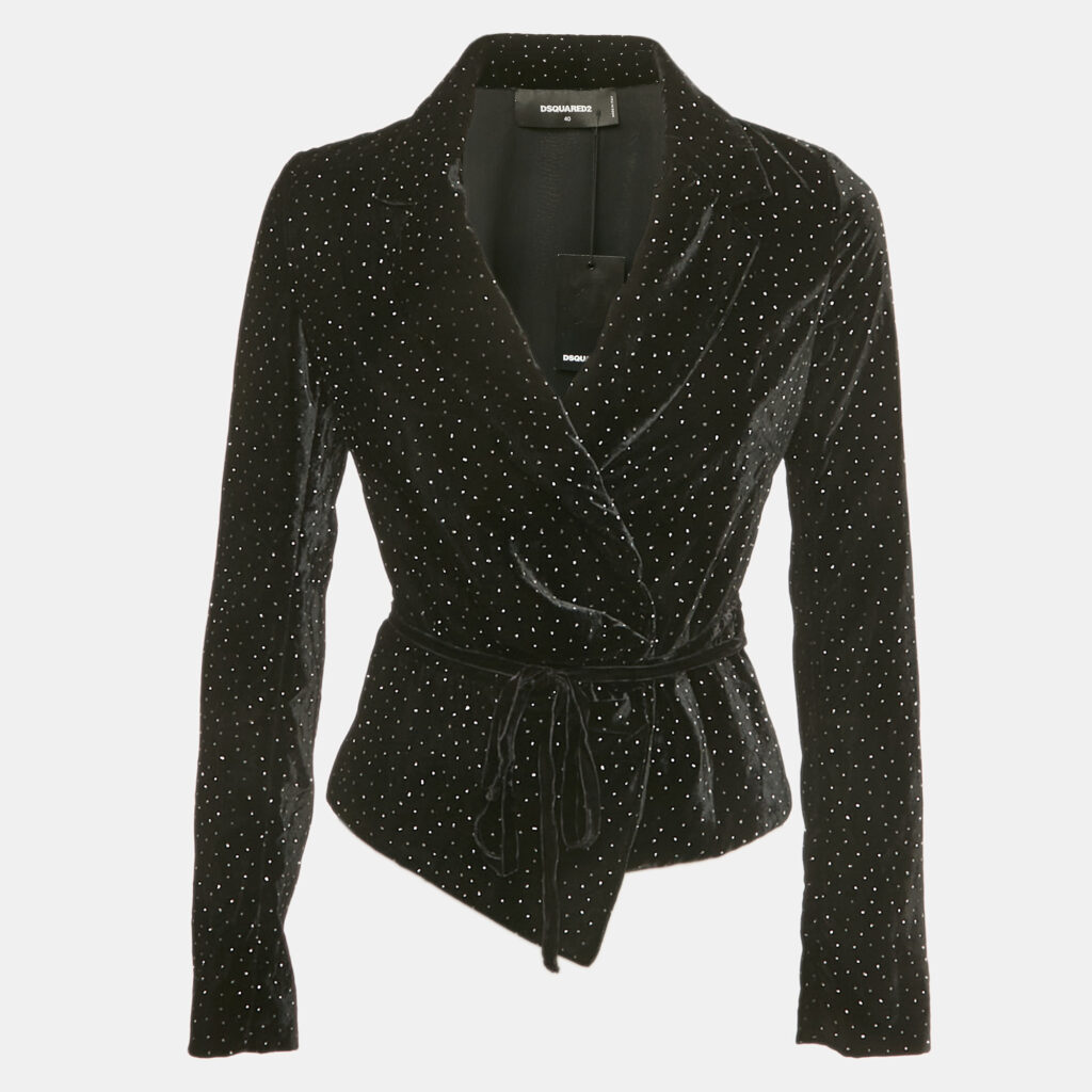 Dsquared2 Black Embellished Velvet Wrap Blazer S Dsquared2 Black Embellished Velvet Wrap Blazer S