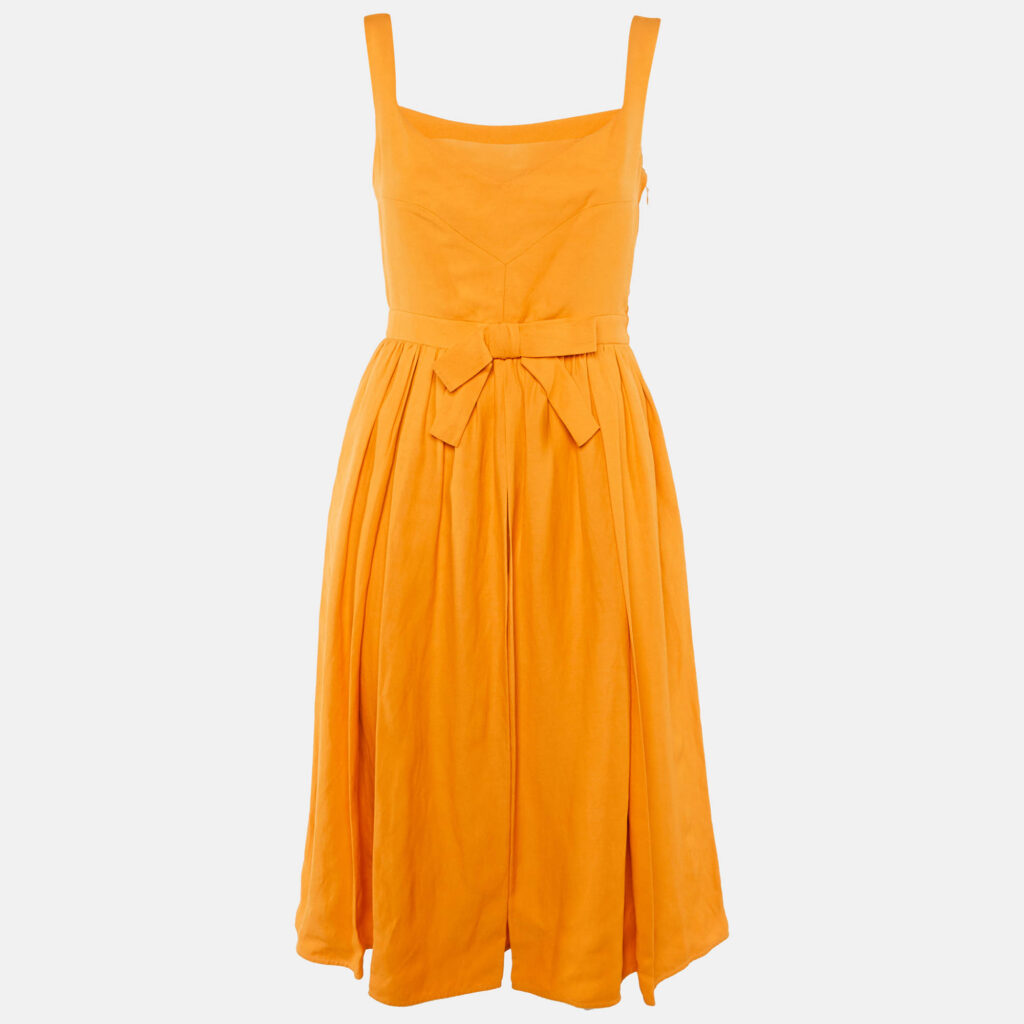 Dsquared2 Orange Crepe Bow Detail Midi Dress M