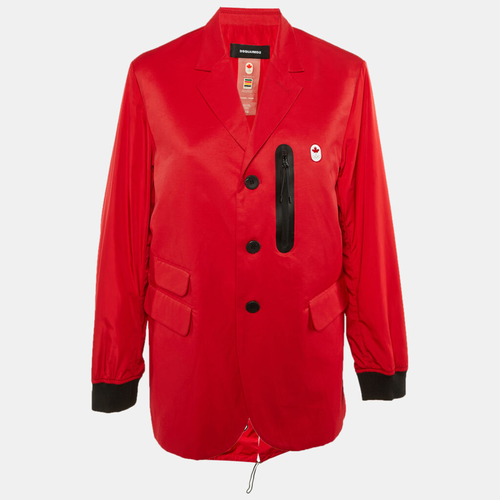 luxury-women-dsquared2-used-clothes-p1243677-005.jpg DSQUARED2 X Hudson's Bay Red Printed Cotton & Nylon Olympic Opening Ceremony Popdium Jacket L
