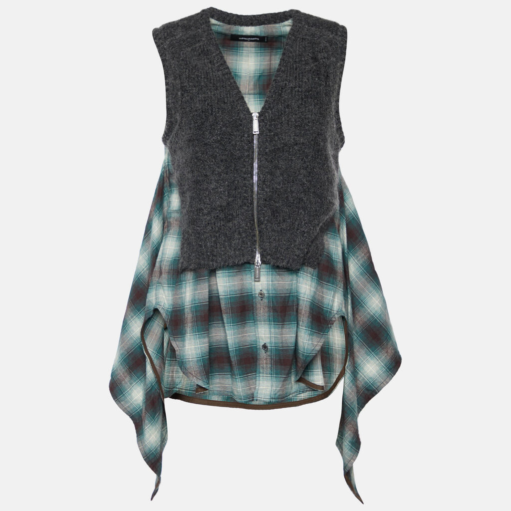 luxury-women-dsquared2-used-clothes-p755699-001.jpg Dsquared2 Green Checkered Cotton & Knit Overlay Sleeveless Shirt S