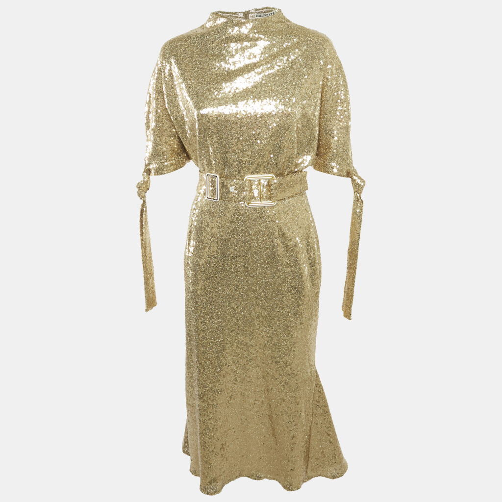Edel'ine L'ee Gold Sequin Belted Pedernal Dress S Edel'ine L'ee Gold Sequin Belted Pedernal Dress S