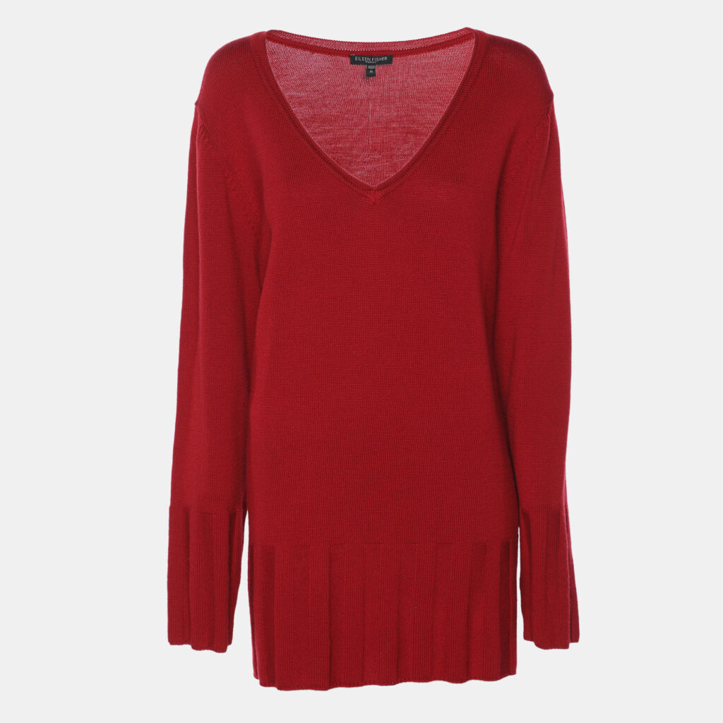 Eileen Fisher Red Merino Wool Knit Full Sleeve Sweater XXL Eileen Fisher Red Merino Wool Knit Full Sleeve Sweater XXL