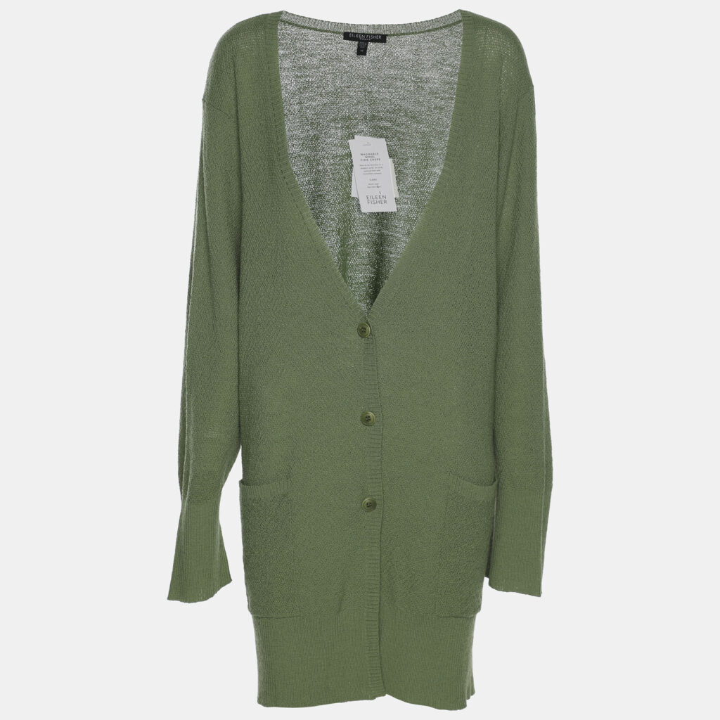 Eileen Fisher Green Knit Wool Cardigan XXL Eileen Fisher Green Knit Wool Cardigan XXL