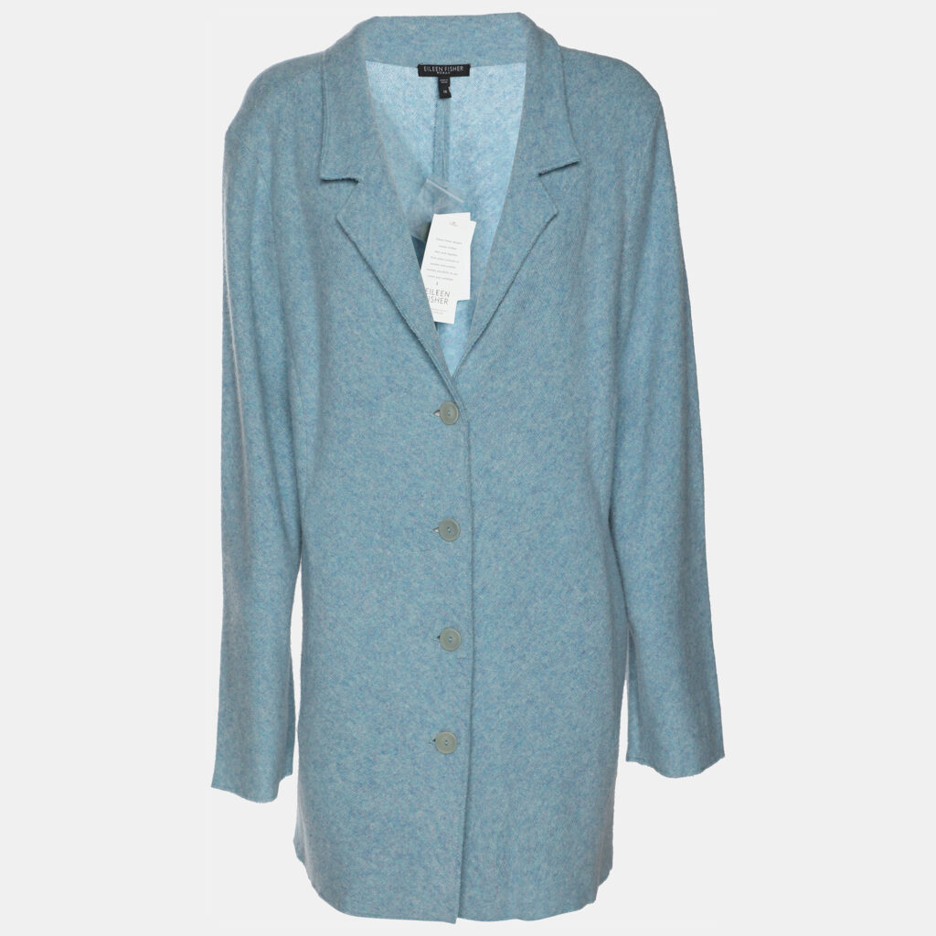 Eileen Fisher Blue Wool Button Front Blazer XXL Eileen Fisher Blue Wool Button Front Blazer XXL