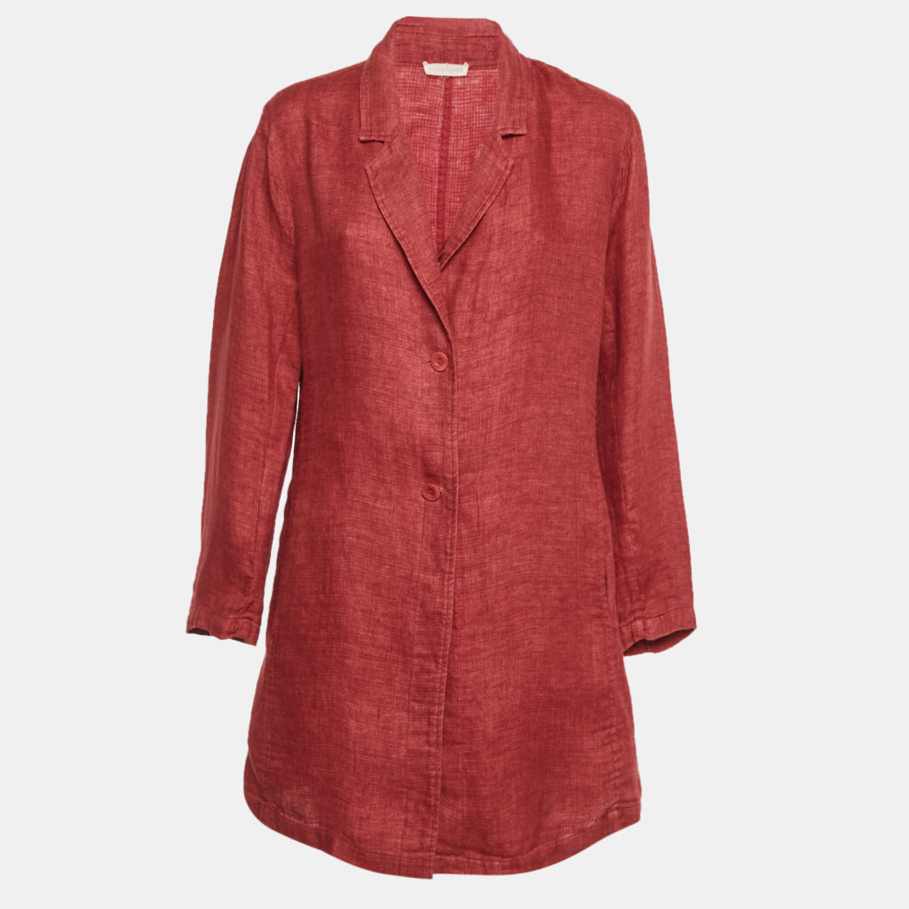 Eileen Fisher Red Linen Mid-Length Coat M Eileen Fisher Red Linen Mid-Length Coat M