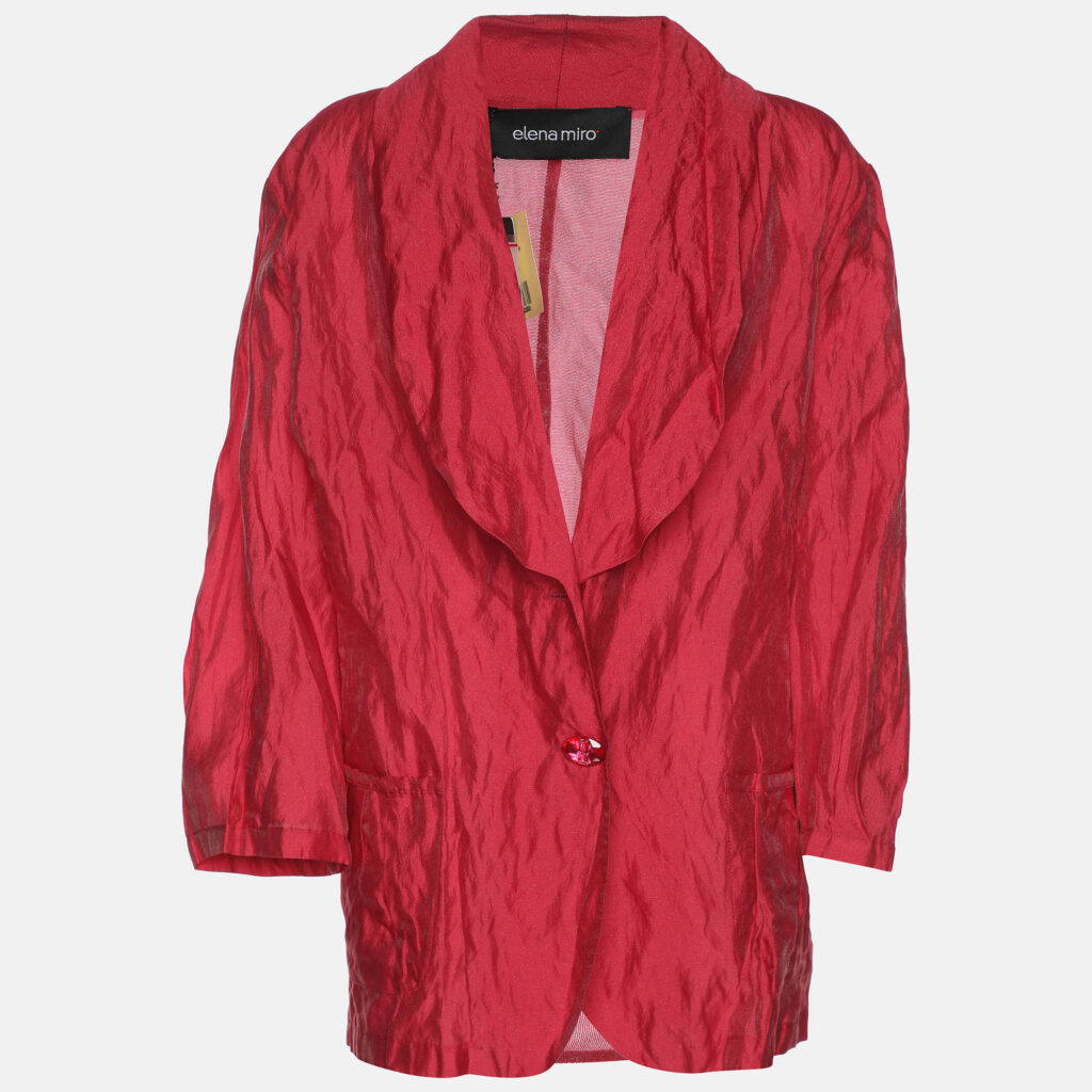 Elena Miro Red Lurex Knit Crinkled Belted Blazer XXL