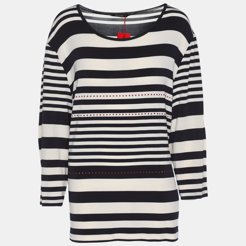 Elena Miro Blue/Cream Striped Jersey Embellished Full Sleeve T-Shirt XL Elena Miro Blue/Cream Striped Jersey Embellished Full Sleeve T-Shirt XL