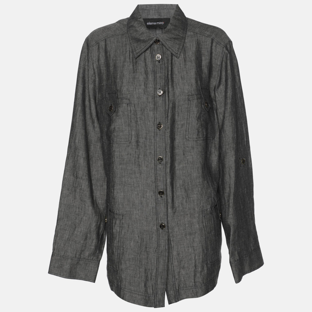 Elena Miro Grey Linen Marble Stirup Long Sleeve Shirt L Elena Miro Grey Linen Marble Stirup Long Sleeve Shirt L
