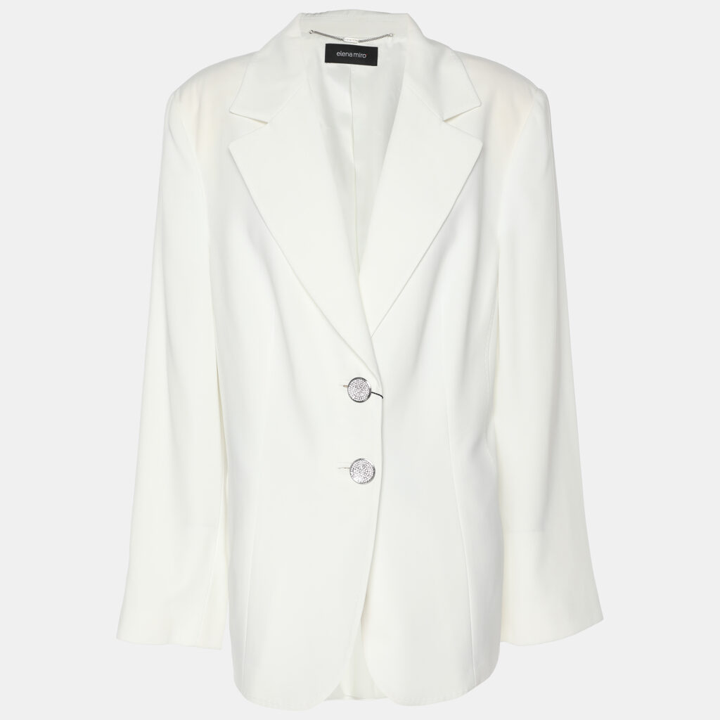 Elena Miro White Satin Single Breasted Blazer L
