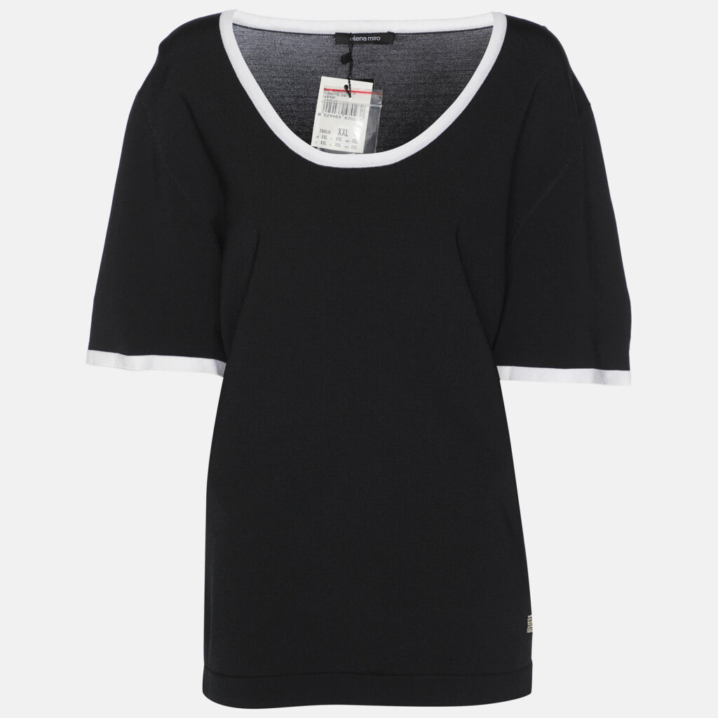 Elena Miro Black/White Stretch Knit Crew Neck T-Shirt XXL Elena Miro Black/White Stretch Knit Crew Neck T-Shirt XXL
