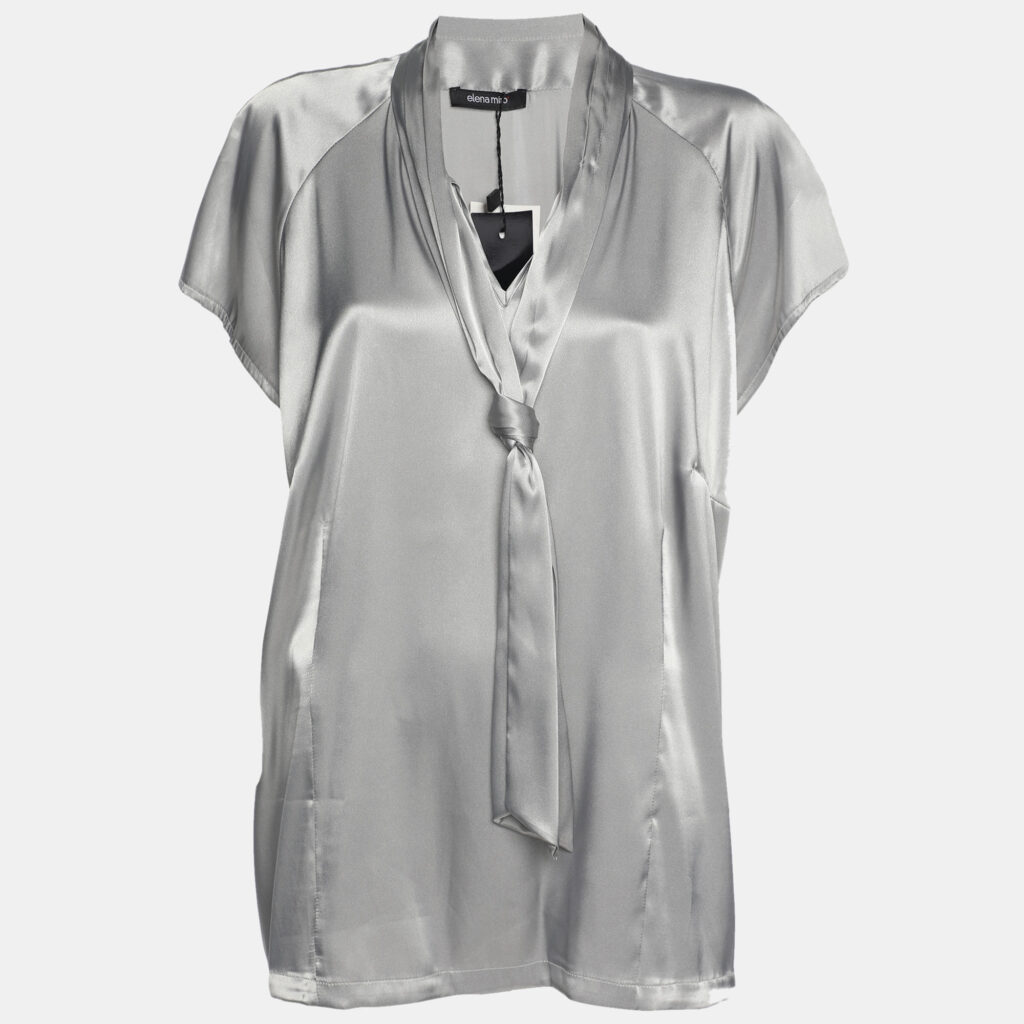 Elena Miro Grey Stretch Satin Neck Tie Tops XXL Elena Miro Grey Stretch Satin Neck Tie Tops XXL