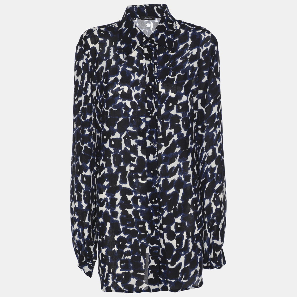 Elena Miro Blue Chiffon Georgette Print Long Sleeve Shirt L Elena Miro Blue Chiffon Georgette Print Long Sleeve Shirt L