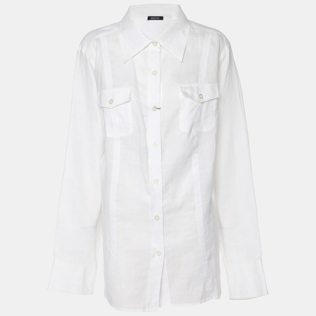 Elena Miro White Linen Button Front Shirt XXXL