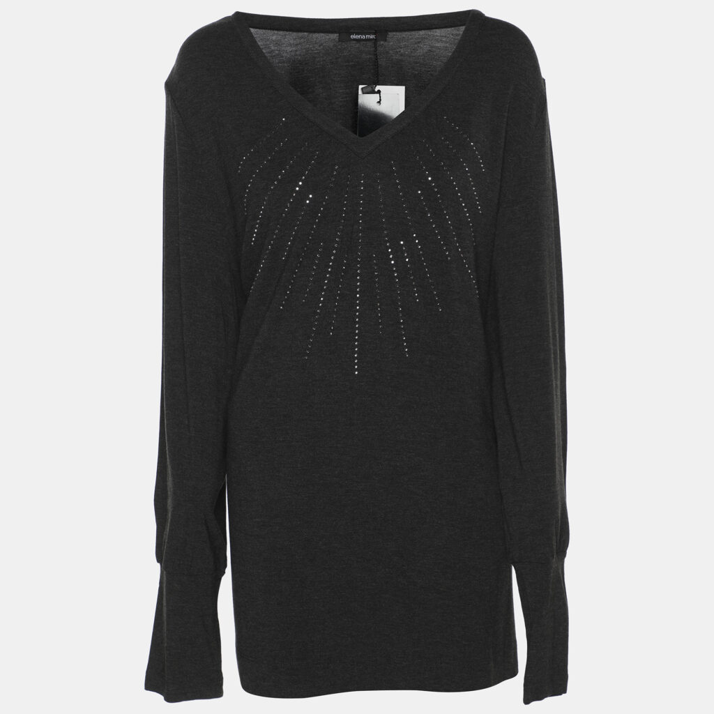 Elena Miro Dark Grey Jersey Embellished V Neck Top XXL Elena Miro Dark Grey Jersey Embellished V Neck Top XXL