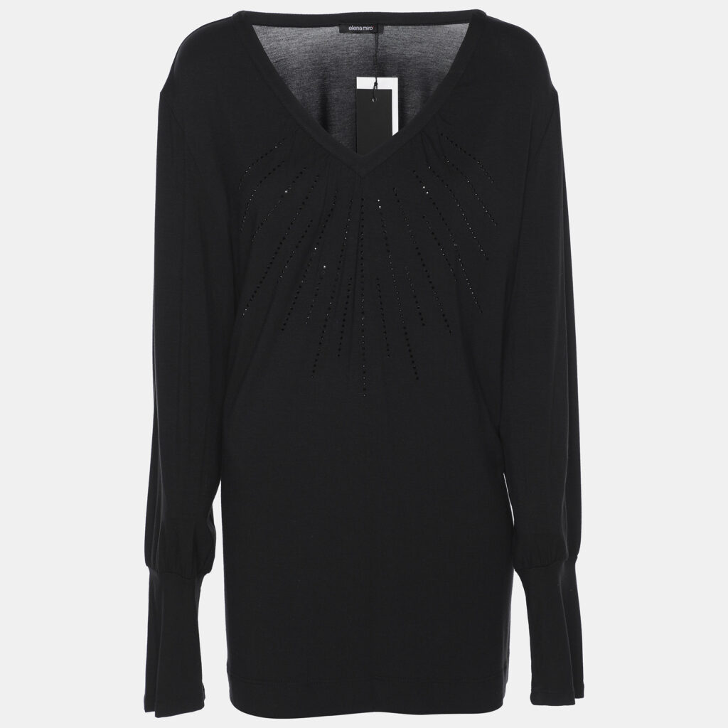 luxury-women-elena-miro-new-clothes-p1186179-001-1.jpg Elena Miro Black Jersey Embellished V Neck Top XXL