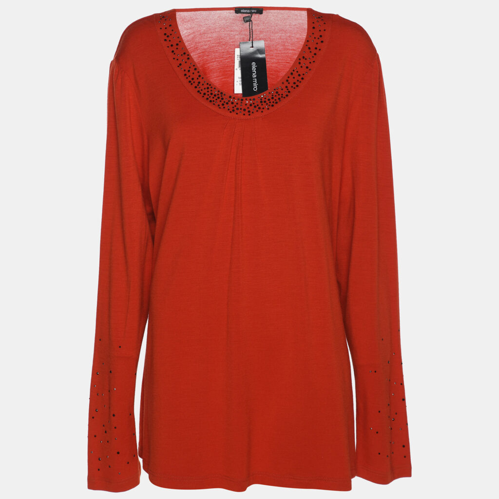 Elena Miro Orange Rhinestone Neck Top XXL Elena Miro Orange Rhinestone Neck Top XXL