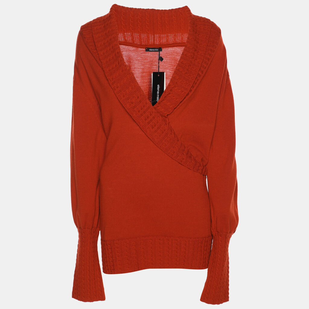 Elena Miro Orange Knit Cross Neck Sweater XL Elena Miro Orange Knit Cross Neck Sweater XL