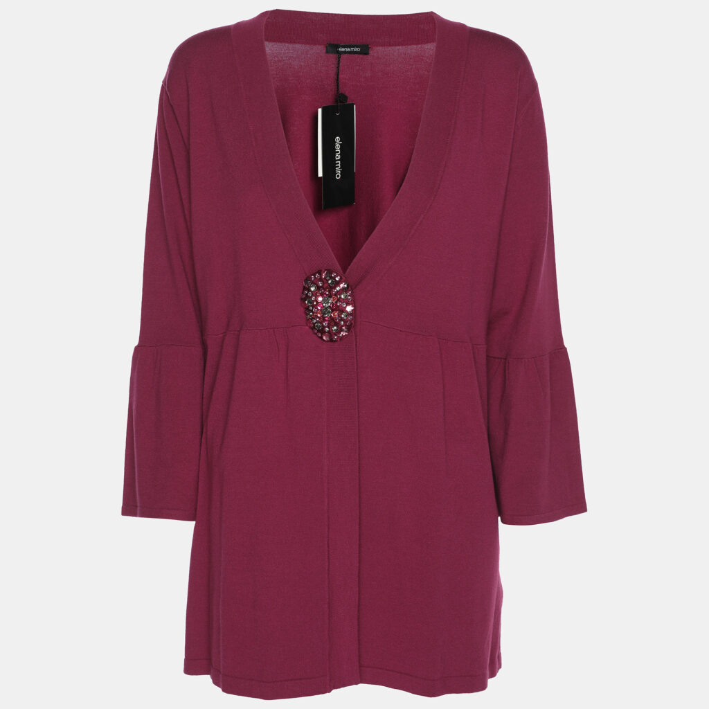 luxury-women-elena-miro-new-clothes-p1186412-001-1.jpg Elena Miro Hot Pink Jersey Crystal Embellished V Neck Blouse L