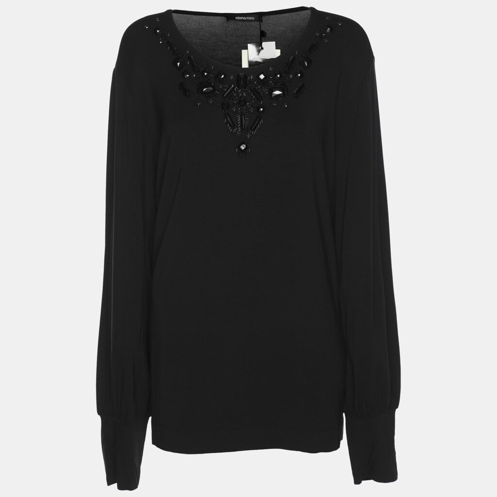 Elena Miro Black Jersey Embellished Long Sleeve Sweater L Elena Miro Black Jersey Embellished Long Sleeve Sweater L