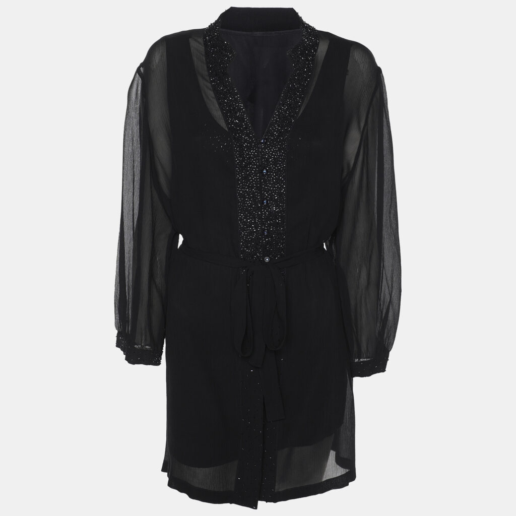 Elena Miro Black Chiffon Embellished Long Sleeve Shirt Set XL Elena Miro Black Chiffon Embellished Long Sleeve Shirt Set XL