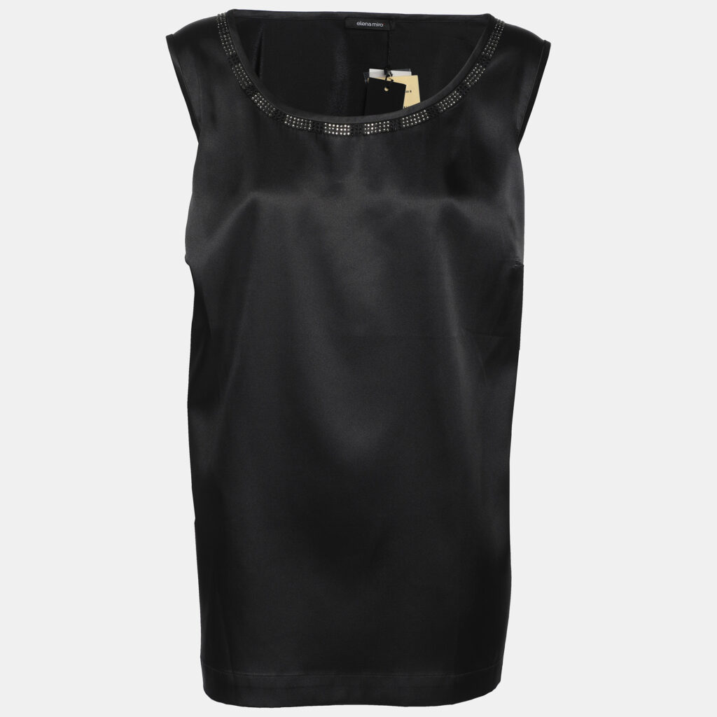 Elena Miro Black Satin Crystal Embellished Sleeveless Camisole L Elena Miro Black Satin Crystal Embellished Sleeveless Camisole L