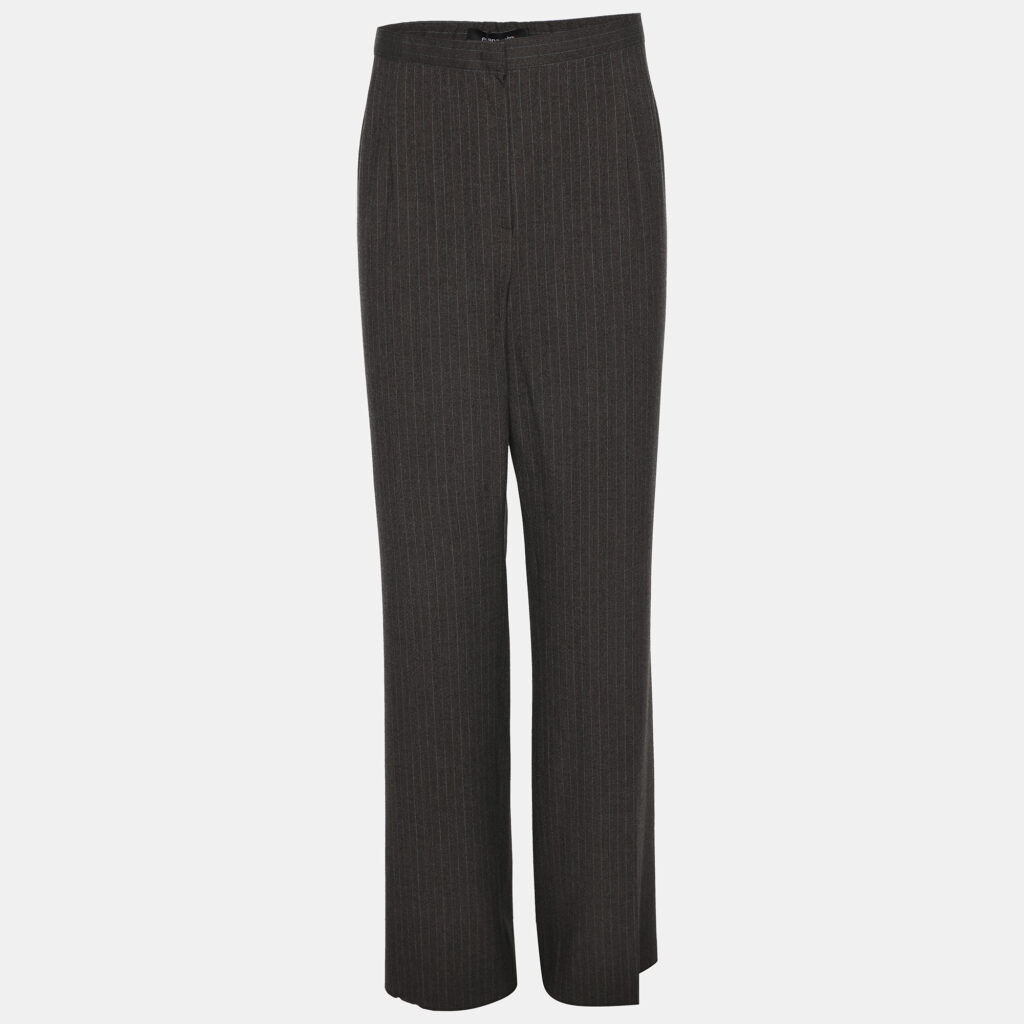 Elena Miro Grey Striped Polyester Blend Fabric Trousers XXL