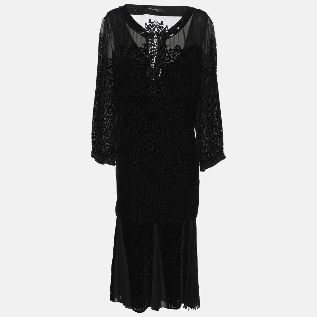 Elena Miro Black Devore Shirt and Skirt Set XL Elena Miro Black Devore Shirt and Skirt Set XL