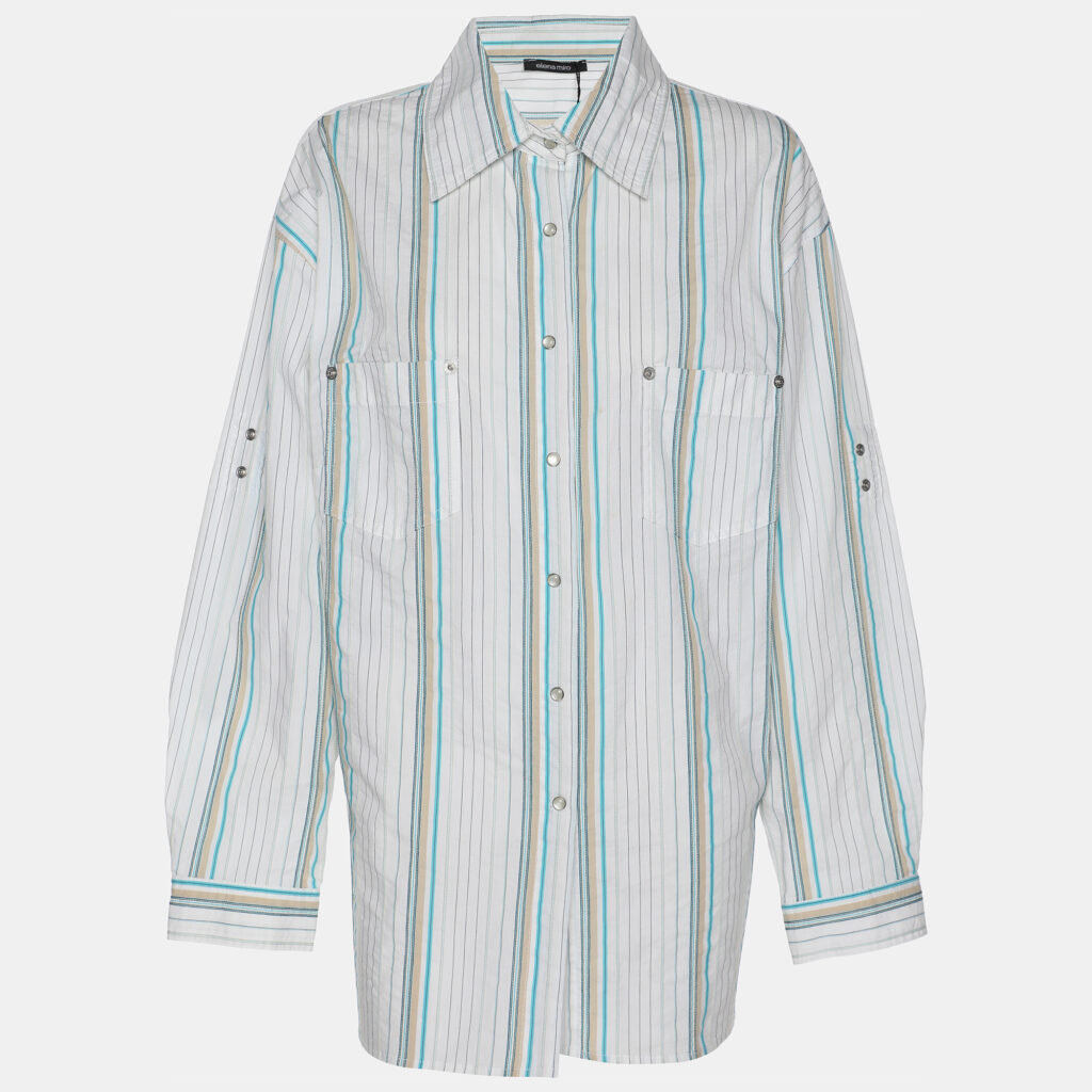 Elena Miro White Striped Cotton Button Front Shirt XL Elena Miro White Striped Cotton Button Front Shirt XL