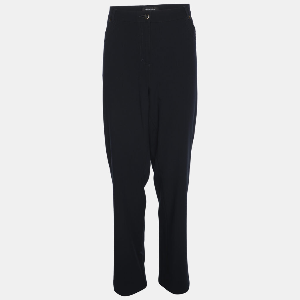 Elena Miro Navy Blue Satin Pocket Embellished Trousers XL