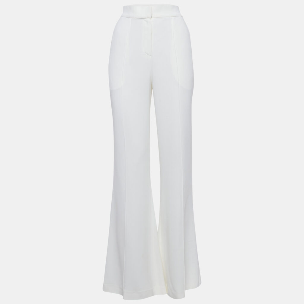 Elie Saab White Crepe High-Rise Flared Trousers S Elie Saab White Crepe High-Rise Flared Trousers S