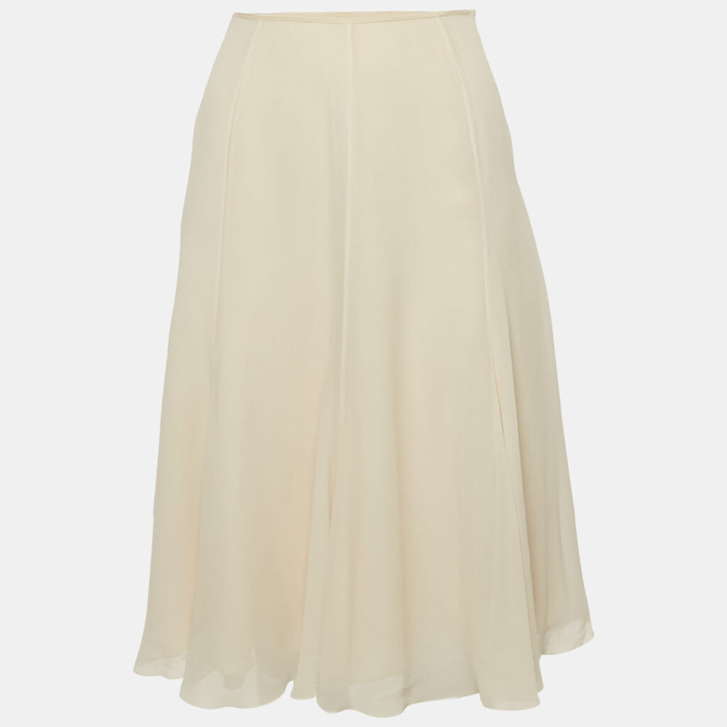 Elie Saab Beige Silk Flared Knee Length Skirt S Elie Saab Beige Silk Flared Knee Length Skirt S