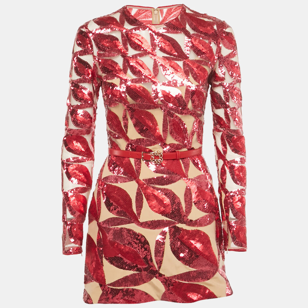 Elie Saab Red Sequin Embellished Tulle Diana Mini Dress XS Elie Saab Red Sequin Embellished Tulle Diana Mini Dress XS