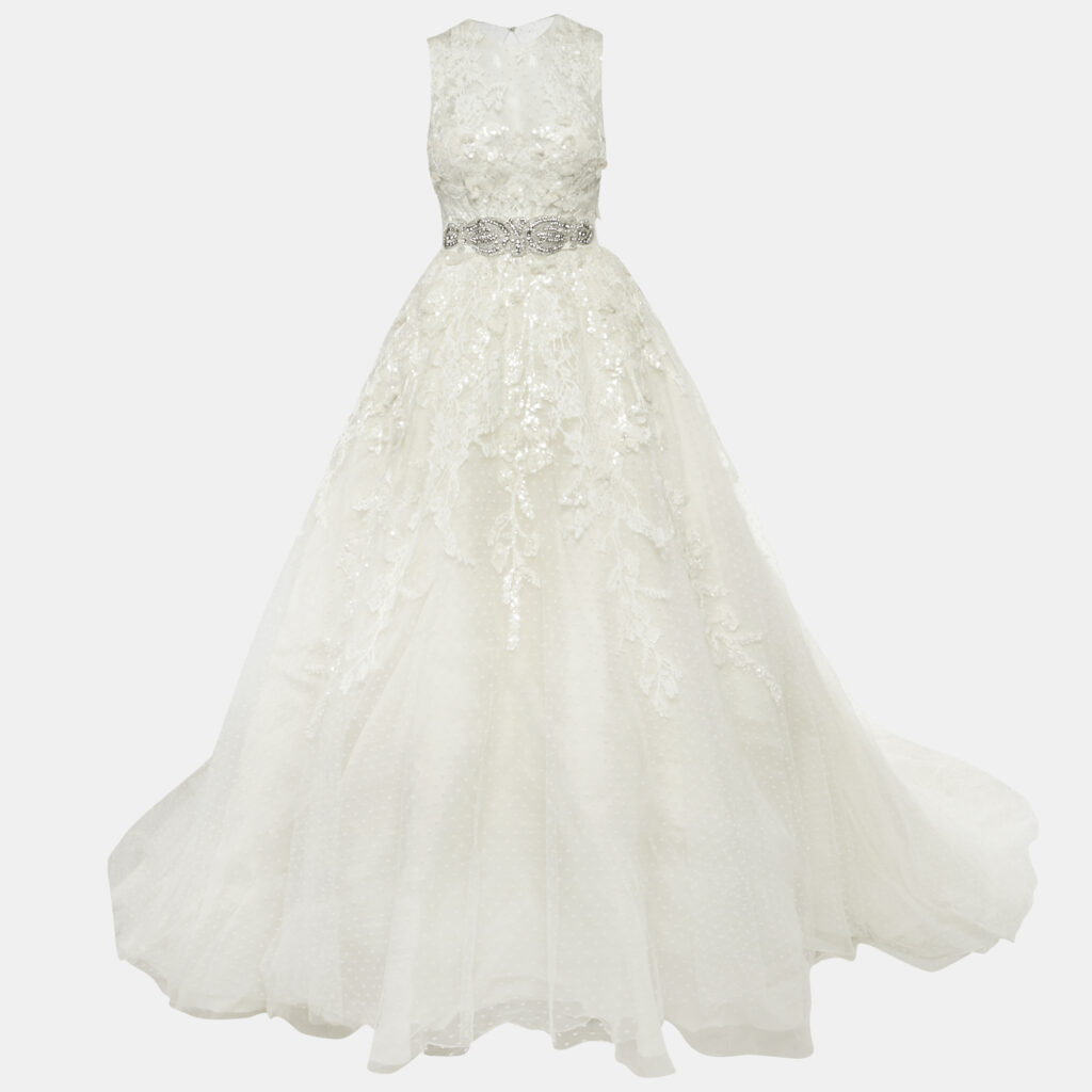 luxury-women-elie-saab-used-clothes-p1247062-015.jpg Elie By Elie Saab White Floral Embroidered Tulle Wedding Gown M