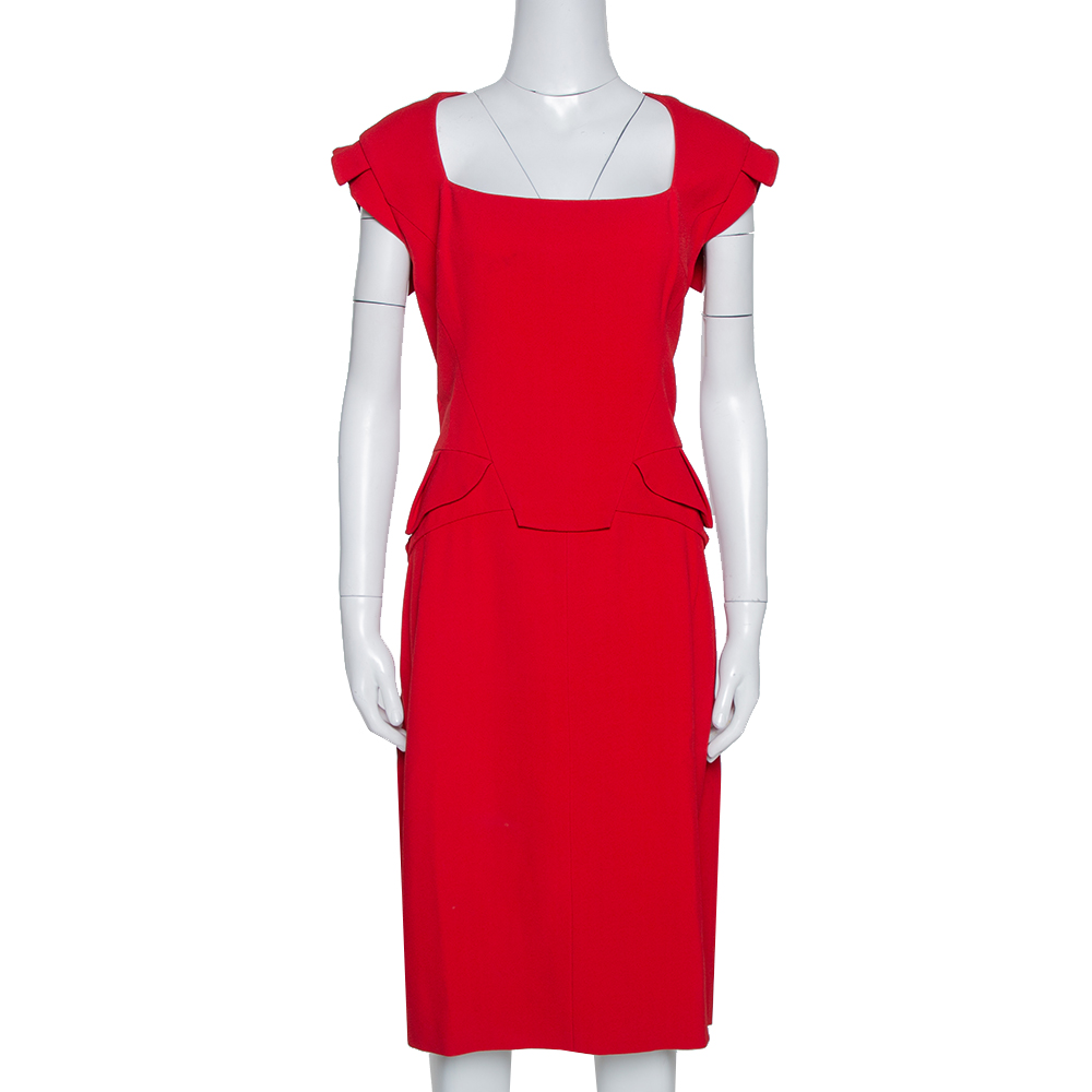 Elie Saab Red Stretch Crepe Midi Dress M Elie Saab Red Stretch Crepe Midi Dress M