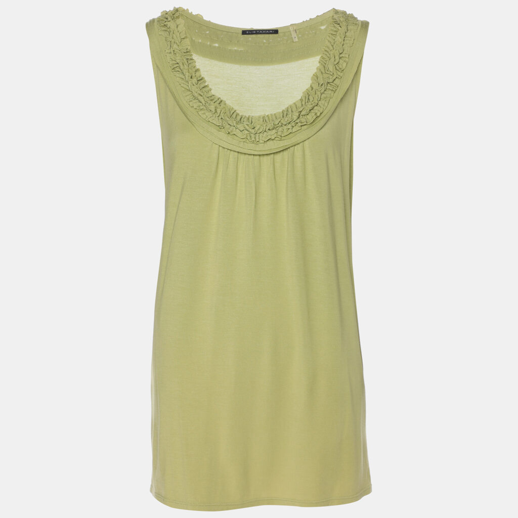 luxury-women-elie-tahari-new-clothes-p1186405-002-1.jpg Elie Tahari Green Stretch Knit Ruffle Camisole Top XL