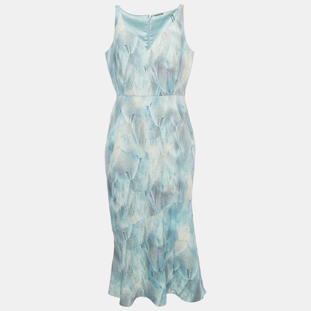 luxury-women-elie-tahari-new-clothes-p1224082-002-1.jpg Elie Tahari Blue Printed Crepe Sleeveless Yirma Midi Dress L