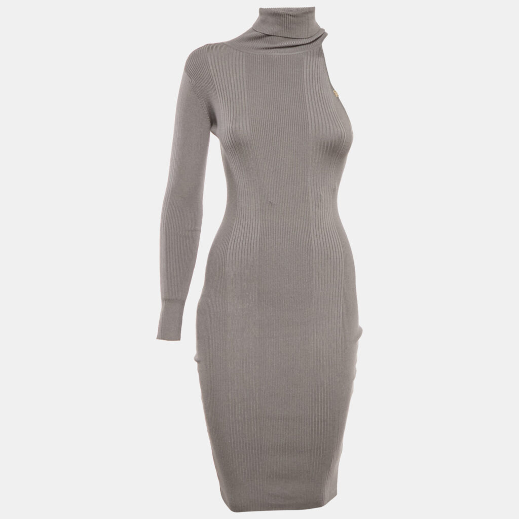 Elisabetta Franchi Grey Rib Knit One Shoulder Bodycon Dress M Elisabetta Franchi Grey Rib Knit One Shoulder Bodycon Dress M