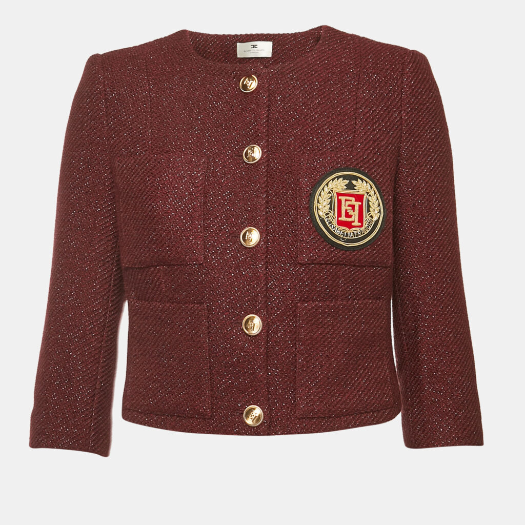 Elisabetta Franchi Burgundy Lurex Tweed Jacket S Elisabetta Franchi Burgundy Lurex Tweed Jacket S