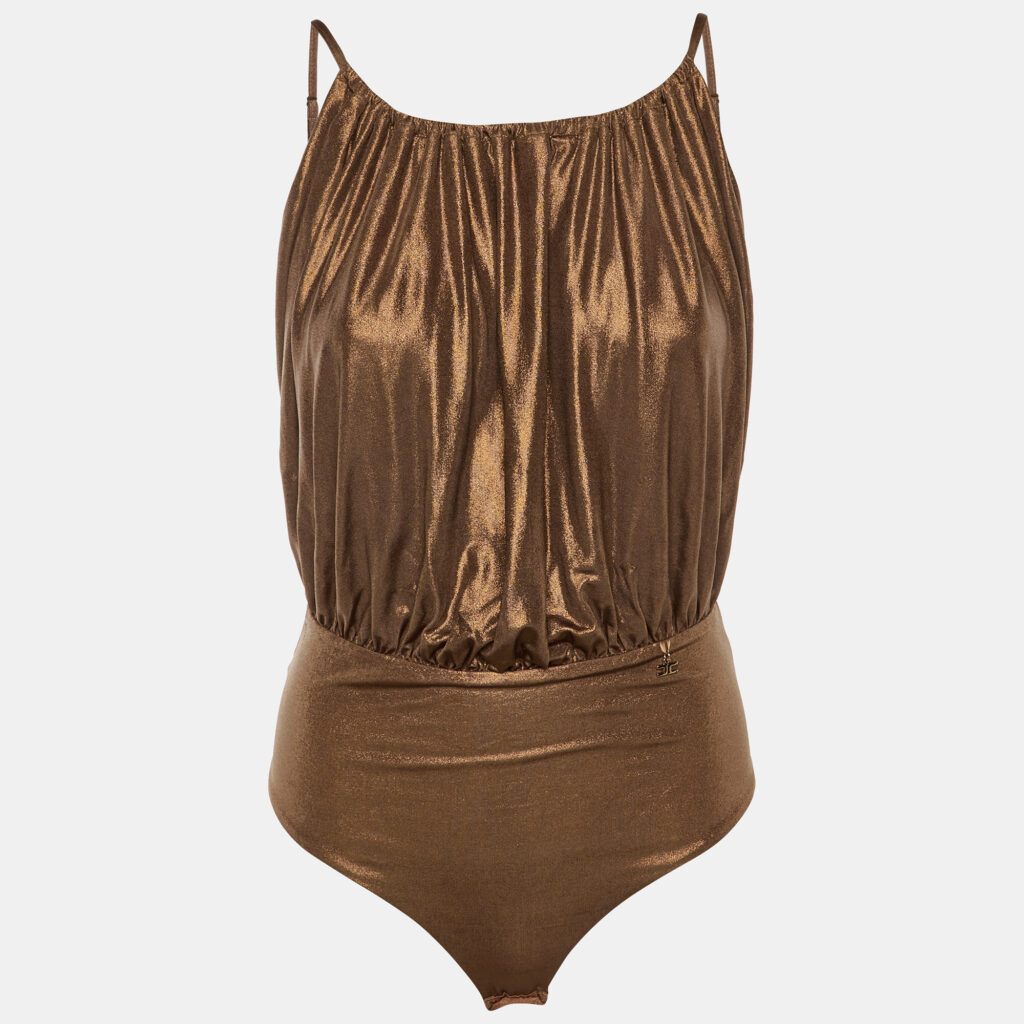 Elisabetta Franchi Bronze Metallic Jersey Bodysuit Top M Elisabetta Franchi Bronze Metallic Jersey Bodysuit Top M