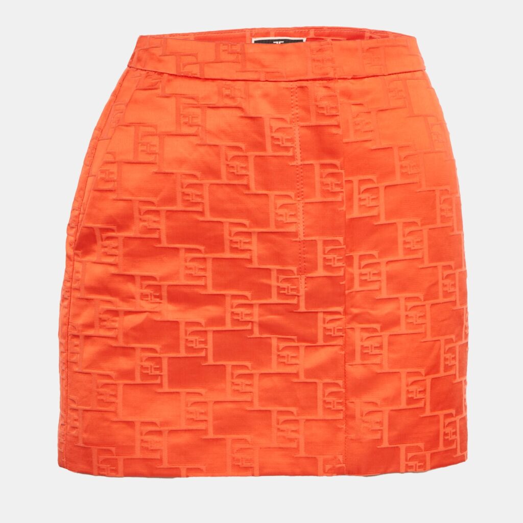 Elisabetta Franchi Orange Jacquard Satin Mini Skirt S Elisabetta Franchi Orange Jacquard Satin Mini Skirt S