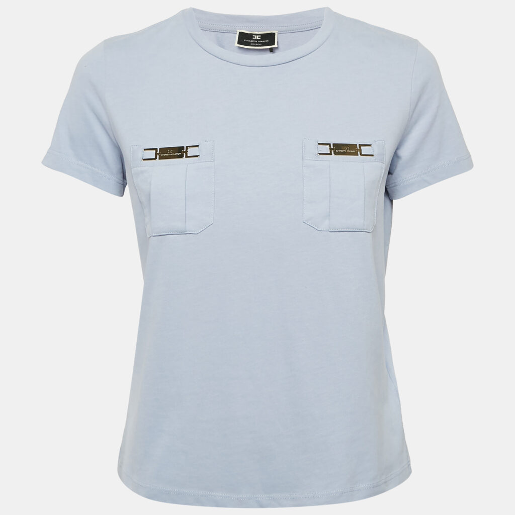 Elisabetta Franchi Lavender Logo Plaque Jersey T-Shirt S