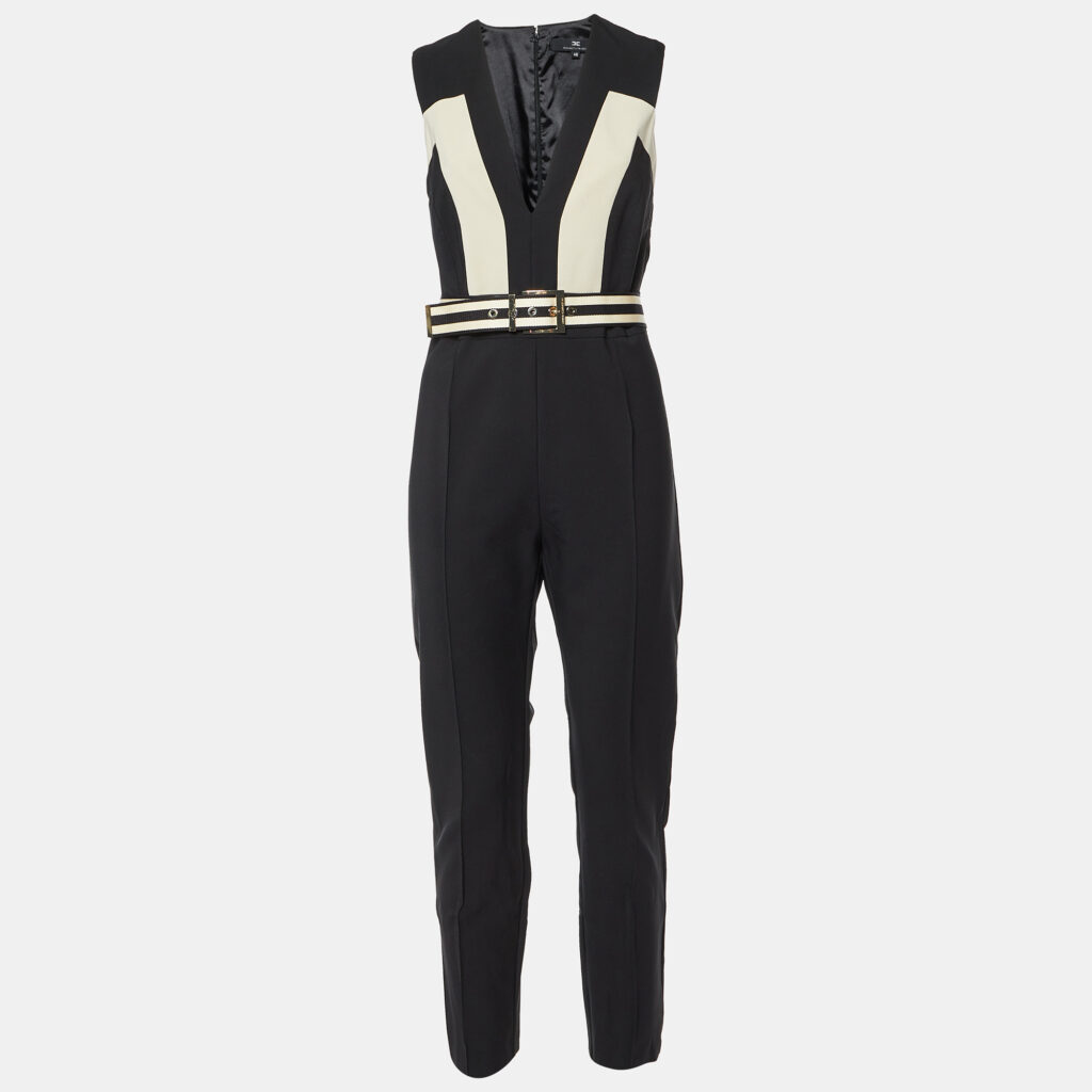 Elisabetta Franchi Black Crepe Belted Jumpsuit L Elisabetta Franchi Black Crepe Belted Jumpsuit L