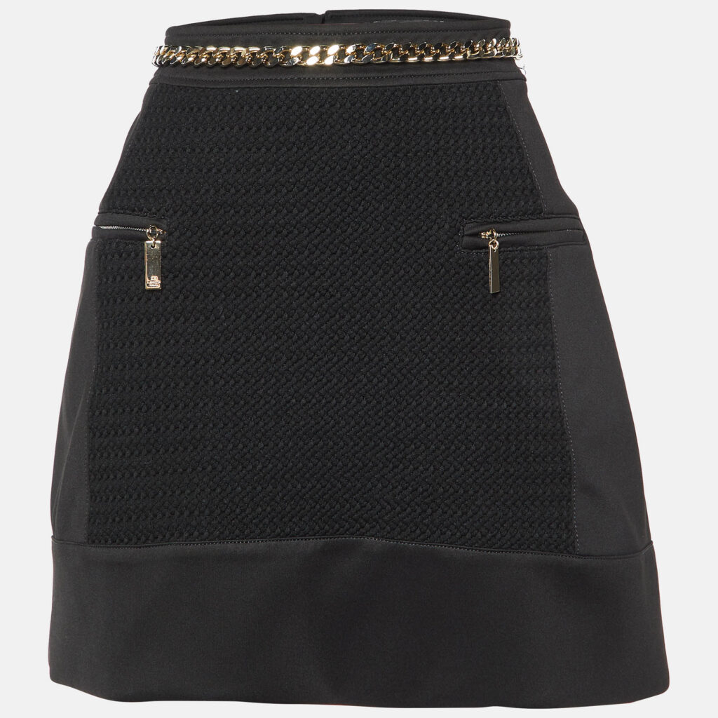 Elisabetta Franchi Black Jersey Waist Chain Detail Mini Skirt L Elisabetta Franchi Black Jersey Waist Chain Detail Mini Skirt L