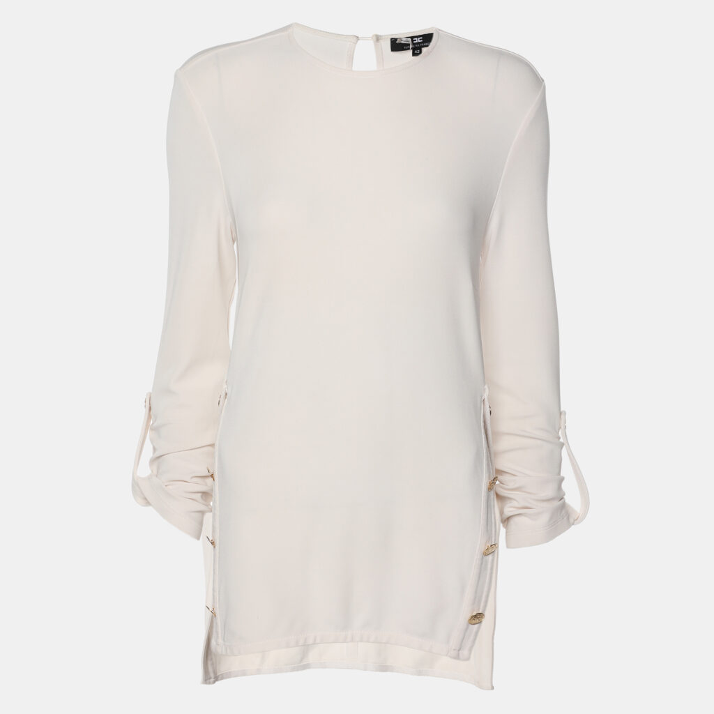 Elisabetta Franchi Cream Knit Fabric Long Sleeve Blouse XL