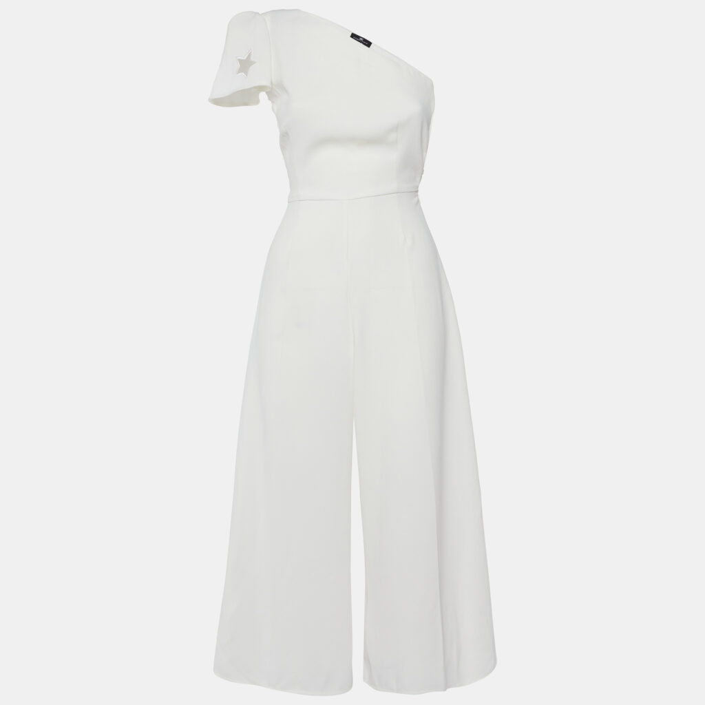 Elisabetta Franchi White Crepe One-Shoulder Jumpsuit S Elisabetta Franchi White Crepe One-Shoulder Jumpsuit S