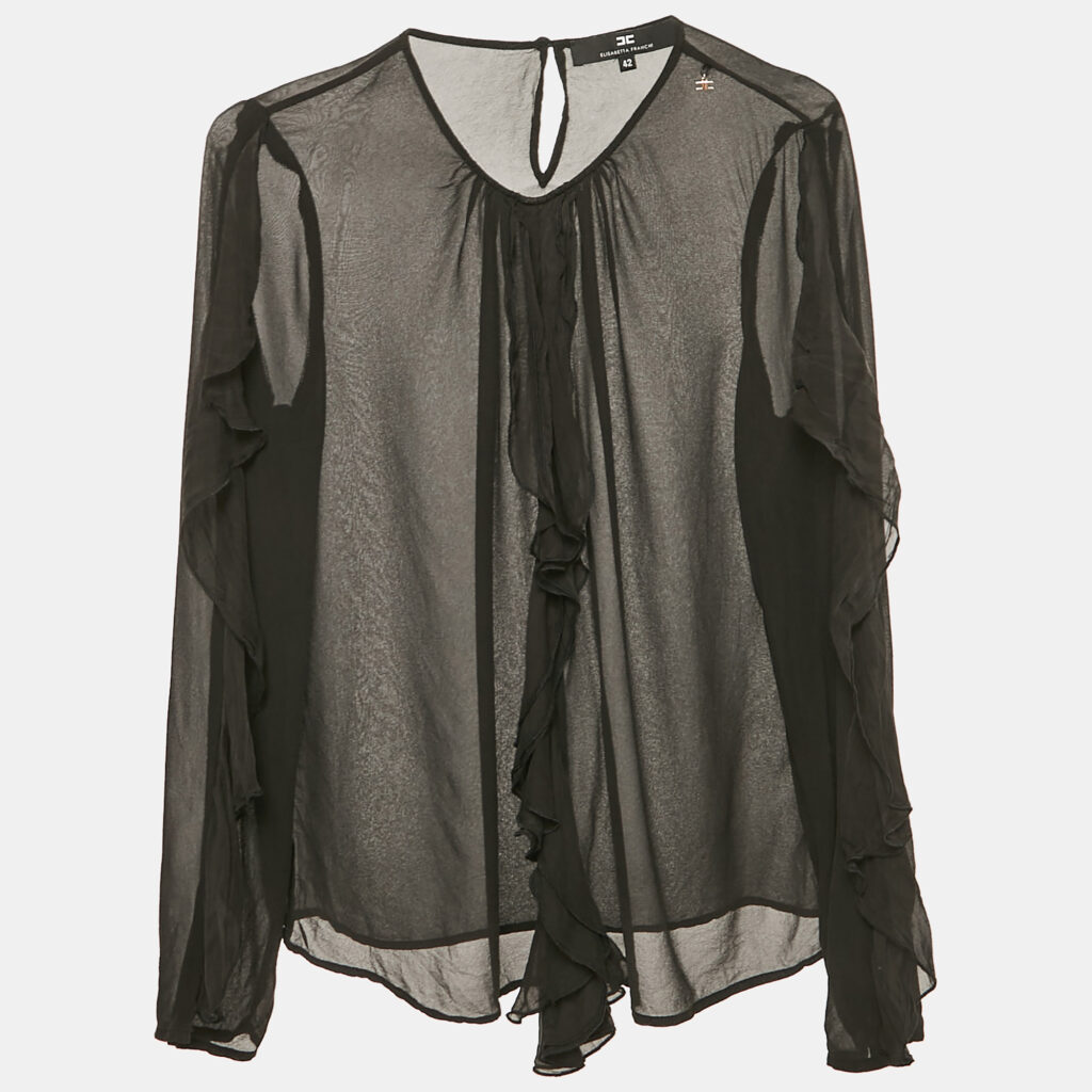 Elisabetta Franchi Black Crepe Ruffled Full Sleeve Top M Elisabetta Franchi Black Crepe Ruffled Full Sleeve Top M