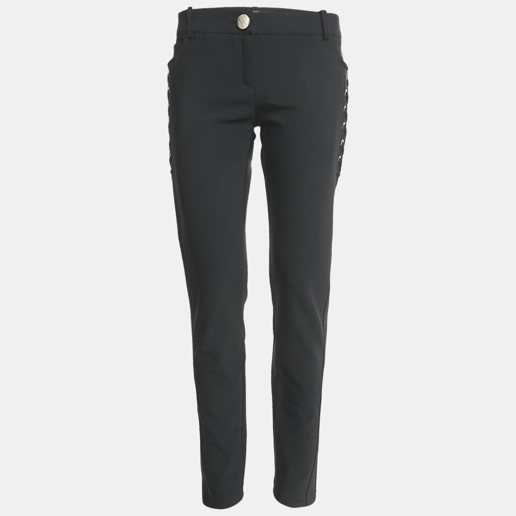 Elisabetta Franchi Black Crepe Lace-Up Skinny Pants L Elisabetta Franchi Black Crepe Lace-Up Skinny Pants L