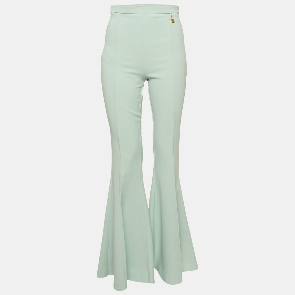 Elisabetta Franchi Mint Green Crepe Flared Leg Trousers M Elisabetta Franchi Mint Green Crepe Flared Leg Trousers M