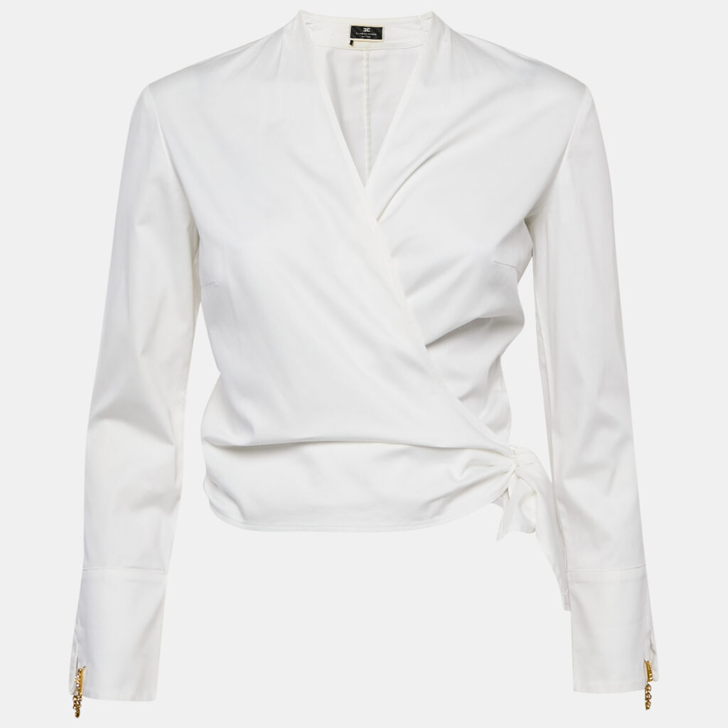 Elisabetta Franchi White Synthetic Wrap Shirt Blouse M Elisabetta Franchi White Synthetic Wrap Shirt Blouse M